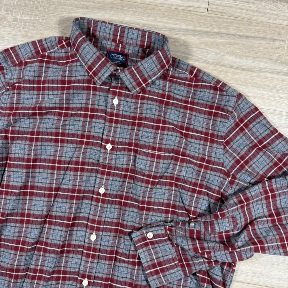 UNTUCKit Windowpane Plaid Multicolor Flannel Shirt Pocket Chest‎ Size 2XL